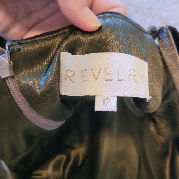 Revelry Dusty Olive Ryah Velvet Bridesmaid Dress Size 12 - Picture 7 of 11